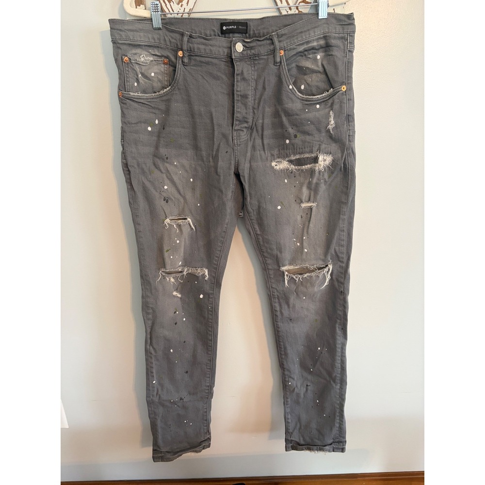 Purple Brand P001 Knee Slit Distressed Denim Jeans In Worn Grey Men's 
Sz 38